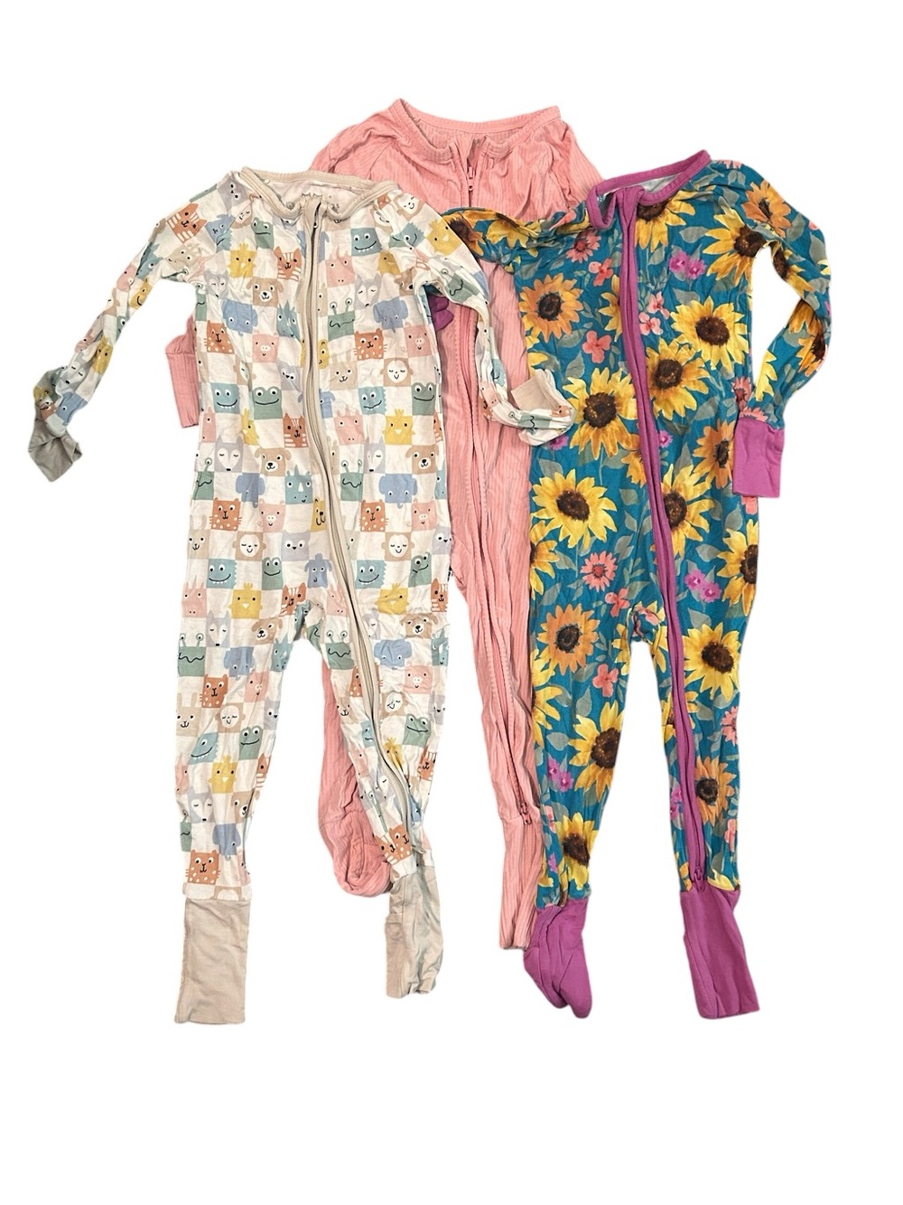 Little Sleepies Zippy Sunflower Fields, Check Mates, Pink Ribbed 18-24 Months